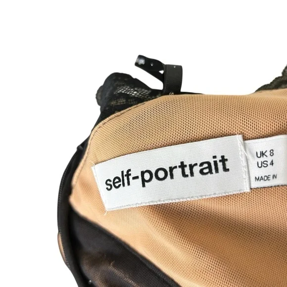 Self-Portrait Black Mesh Long Sleeve Dress SZ 4 - Picture 7 of 9